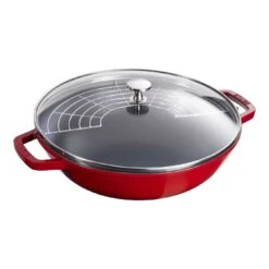 Staub Verkoopwinkel 28 Staub Wok Met Glazen Deksel 30 Cm, Kersenrood