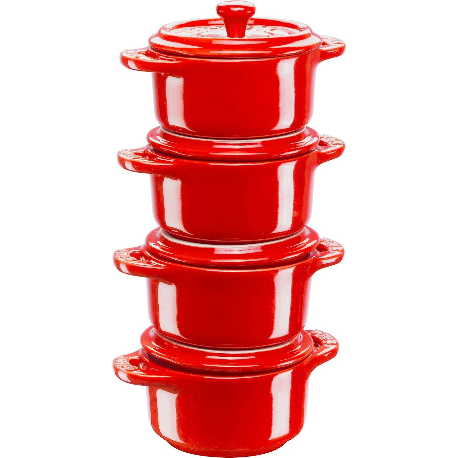Staub Pottenset Mini Ø10 Pak Van 4, Cherry Red 1 Staub Pottenset Mini Ø10 Pak Van 4, Cherry Red